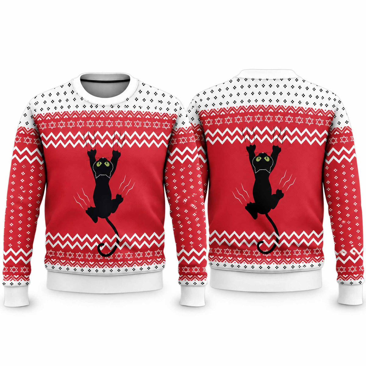 Christmas Climbing Black Cat Ugly Sweater Christmas Apparel Xmas Gifts For Cat Lovers - Foxy23shop