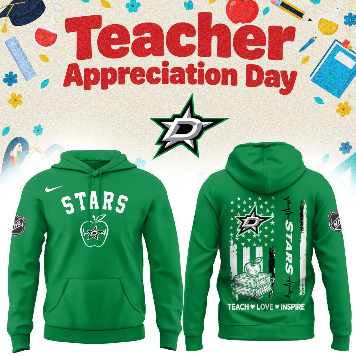 Dallas Stars X Teacher Appreciation Day Hoodie Best Dallas Stars Merch Gifts For Fans - Foxy23shop