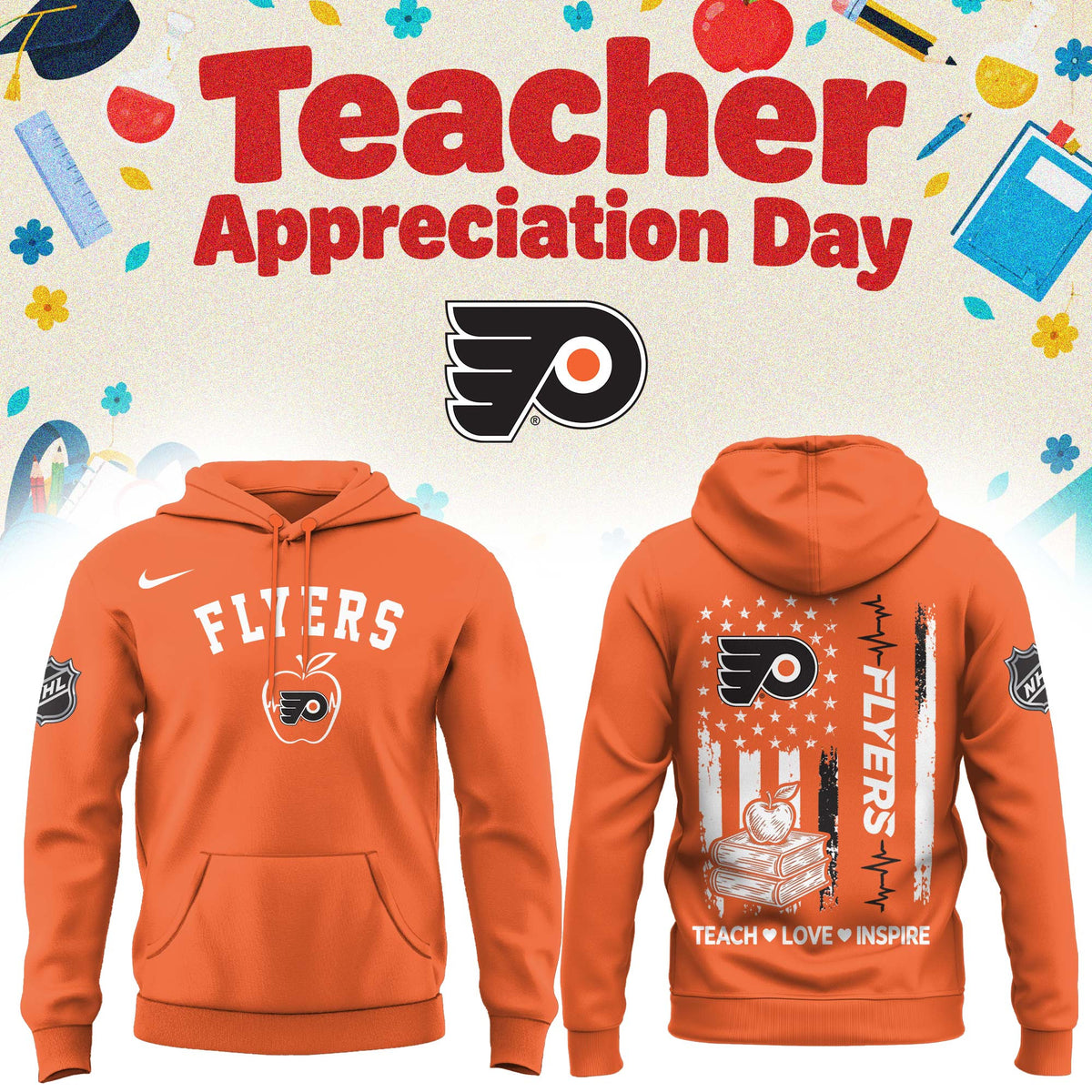 Philadelphia Flyers X Teacher Appreciation Day Hoodie Philadelphia Flyers Merch Hockey Lover Gifts - Foxy23shop