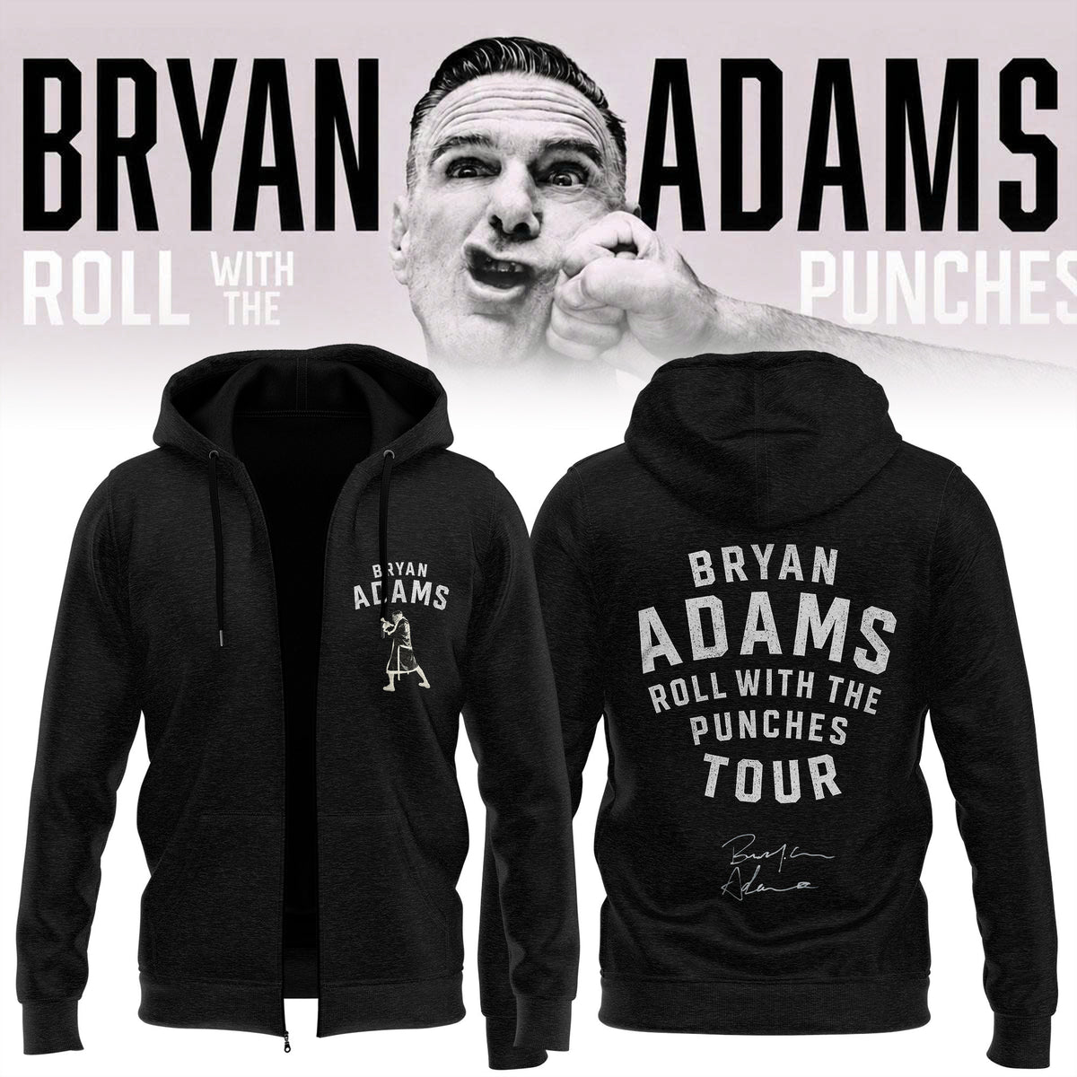 Bryan Adams Roll With The Punches Tour 2026 27 Zip Hoodie Best Bryan Adams Merch Gift For Fans - Foxy23shop