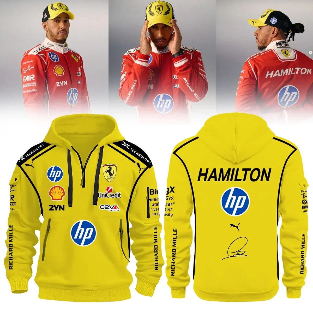 Lewis Hamilton Half Zip Hoodie Scuderia Ferrari Clothing Gift For Racing Enthusiasts - Foxy23shop