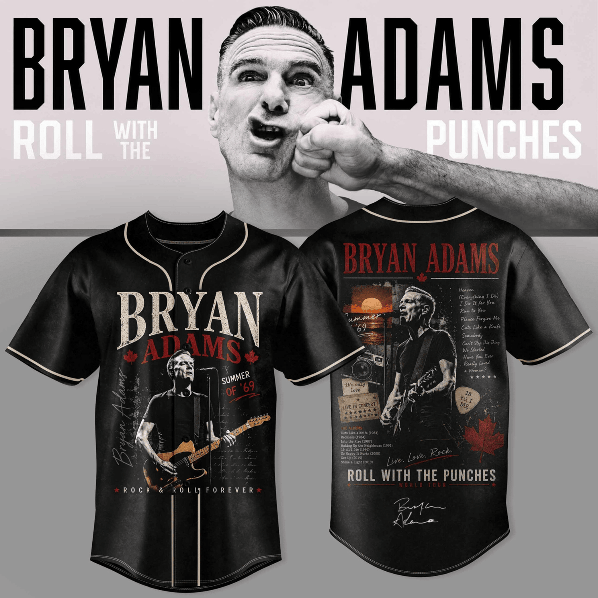 Bryan Adams Roll With The Punches Tour 2026 27 Signature Jersey Bryan Adams Concert Outfits - Foxy23shop