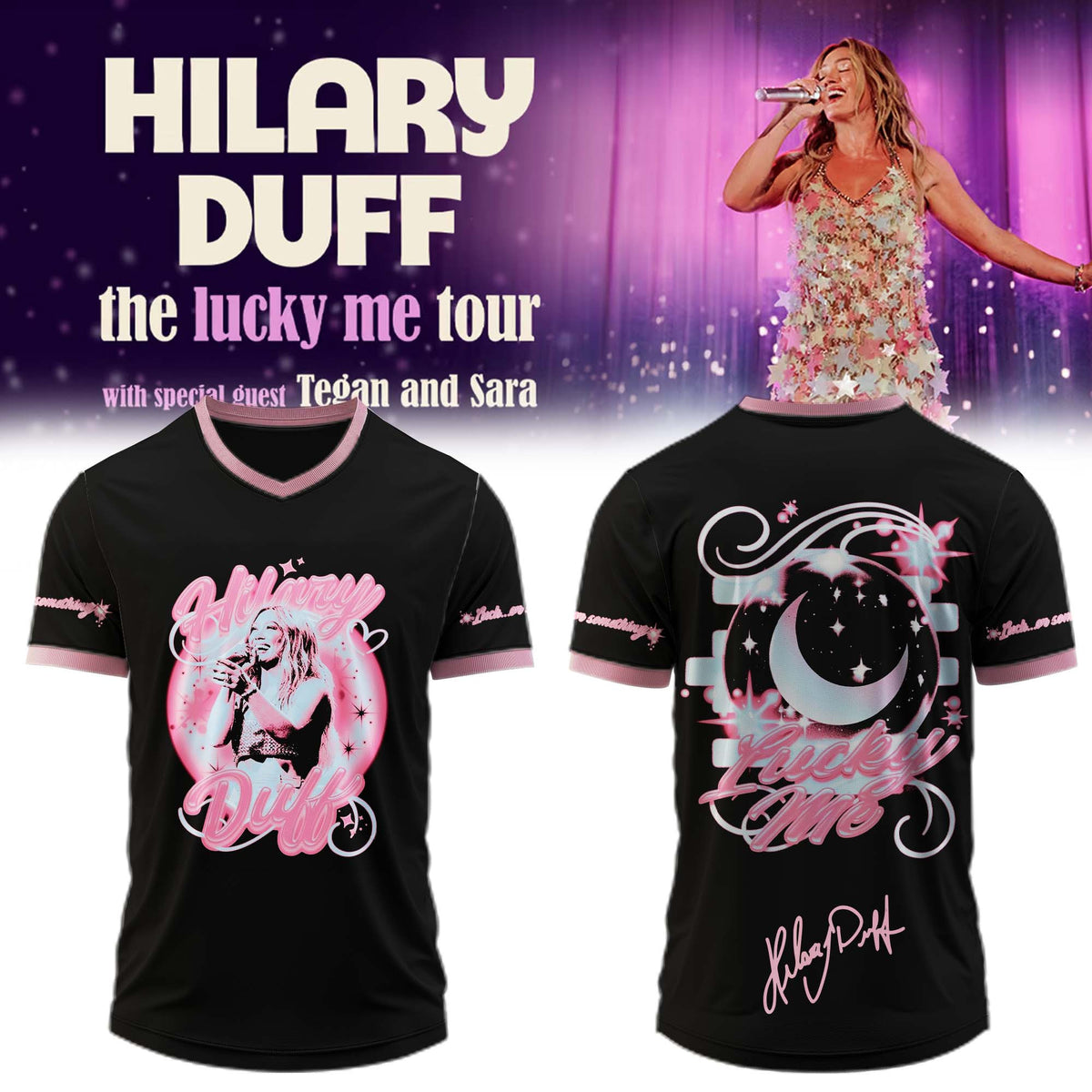 Hilary Duff Merch The Lucky Me Tour 2027 Signature V-Neck Shirt Unique Gifts For Duffenders - Foxy23shop