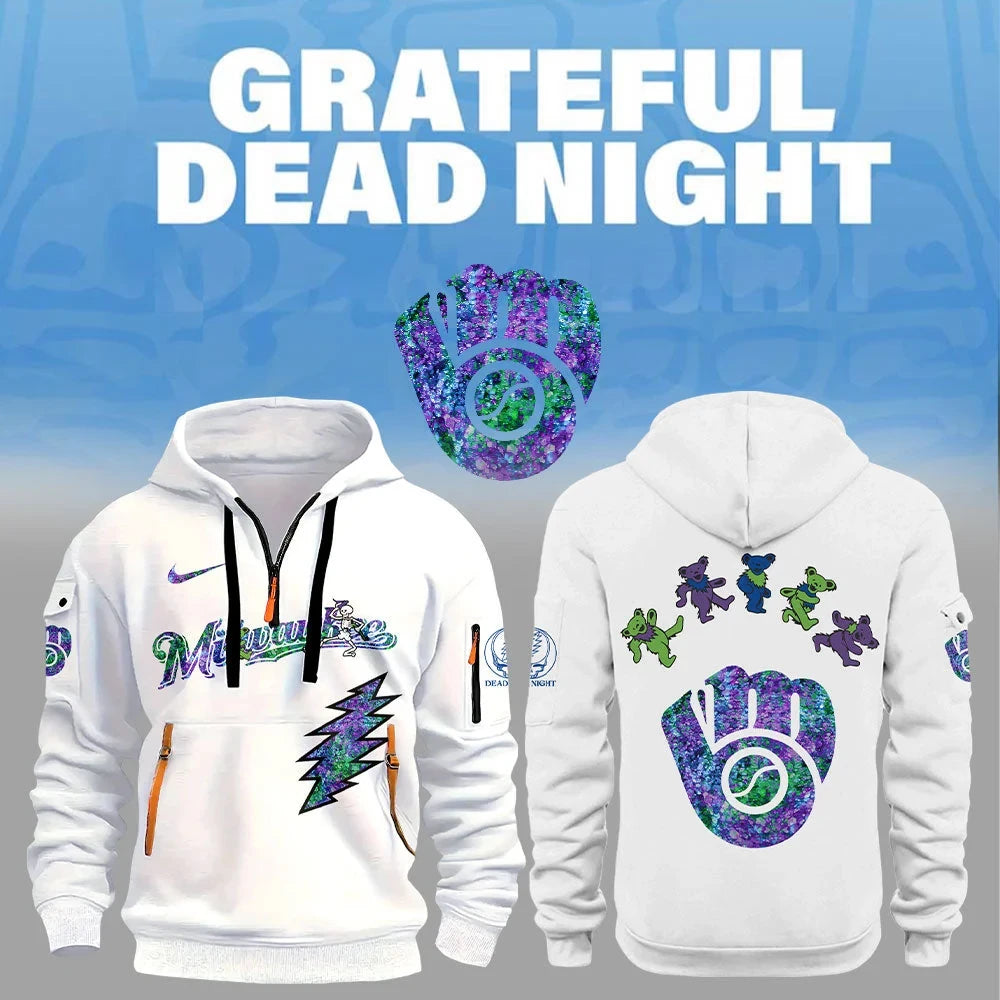 Milwaukee Brewers Grateful Dead Night Half Zip Hoodie Gifts For Brew Crew - Foxy23shop