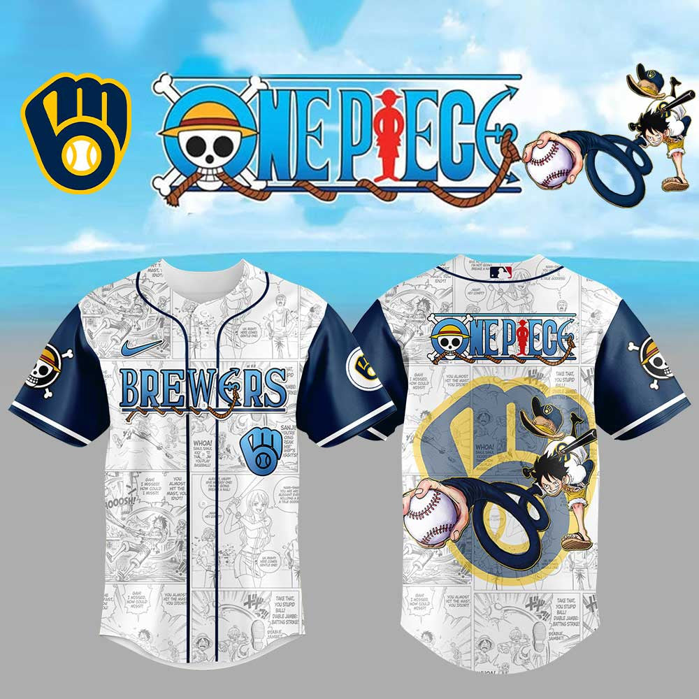 Milwaukee Brewers One Piece Night Game Jersey Milwaukee Brewers Merch Anime Lovers Gifts - Foxy23shop
