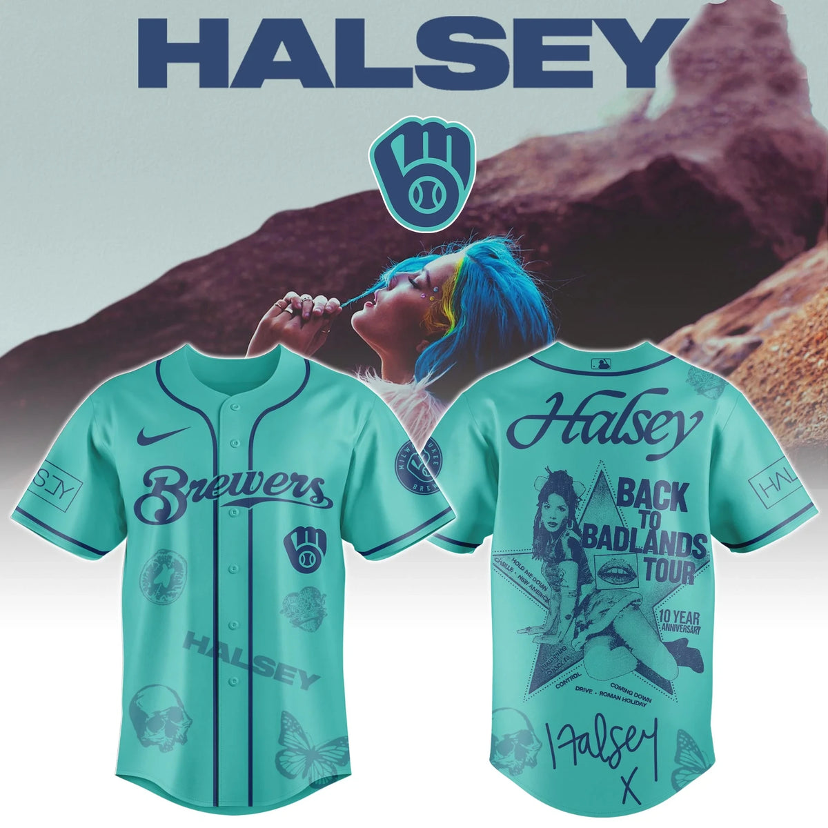 Milwaukee Brewers X Halsey Back To Badlands Tour Jersey Gifts For Brew Crew - Foxy23shop