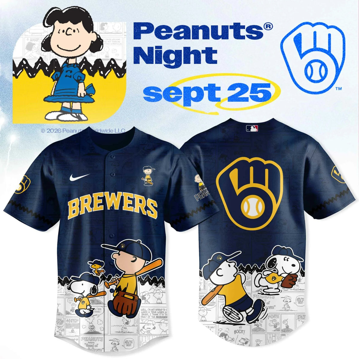 Milwaukee Brewers X Peanuts Night 2026 Jersey Milwaukee Brewers Apparel Fan Gear - Foxy23shop