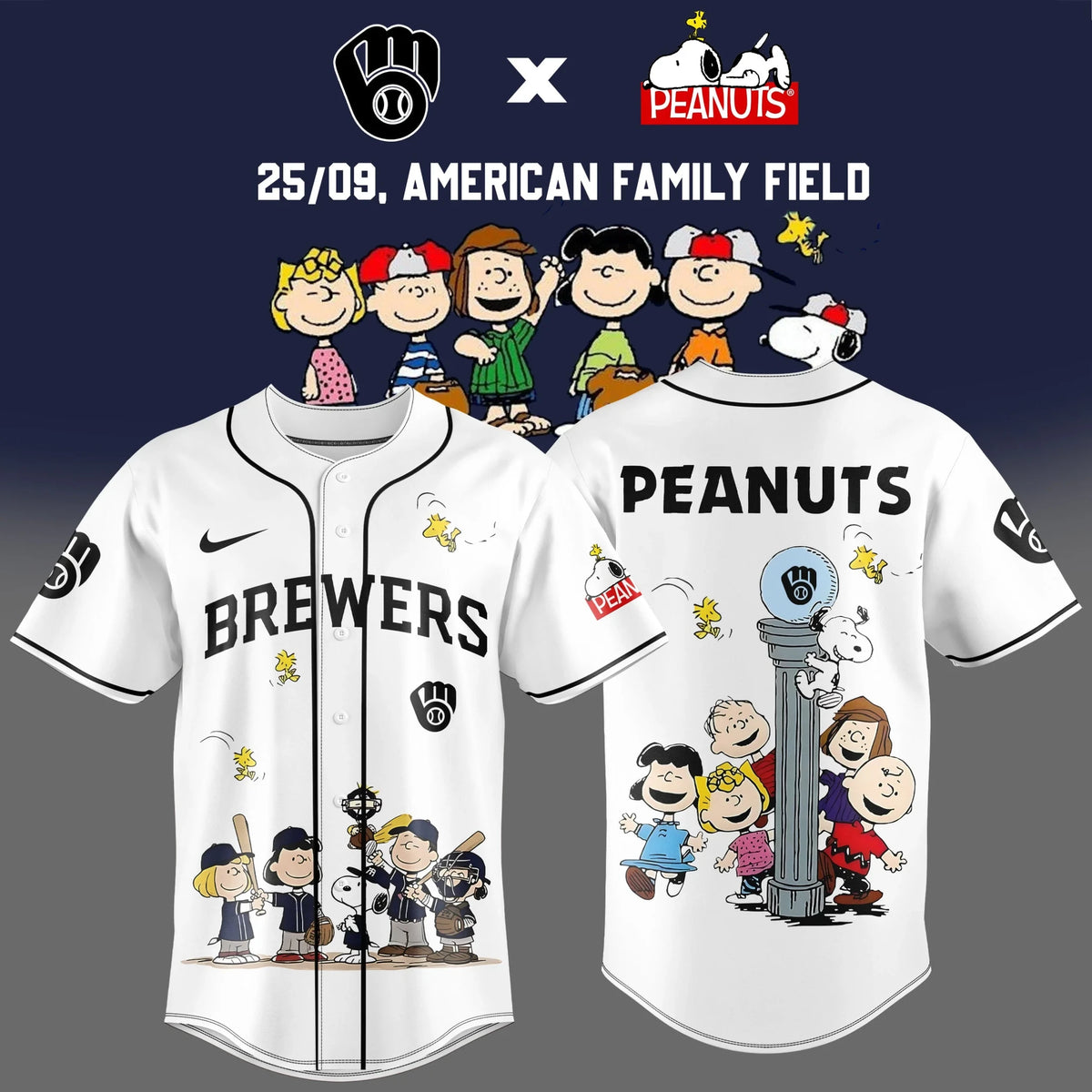 Milwaukee Brewers X Peanuts Snoopy Jersey Milwaukee Brewers Clothing Gifts For Fans - Foxy23shop