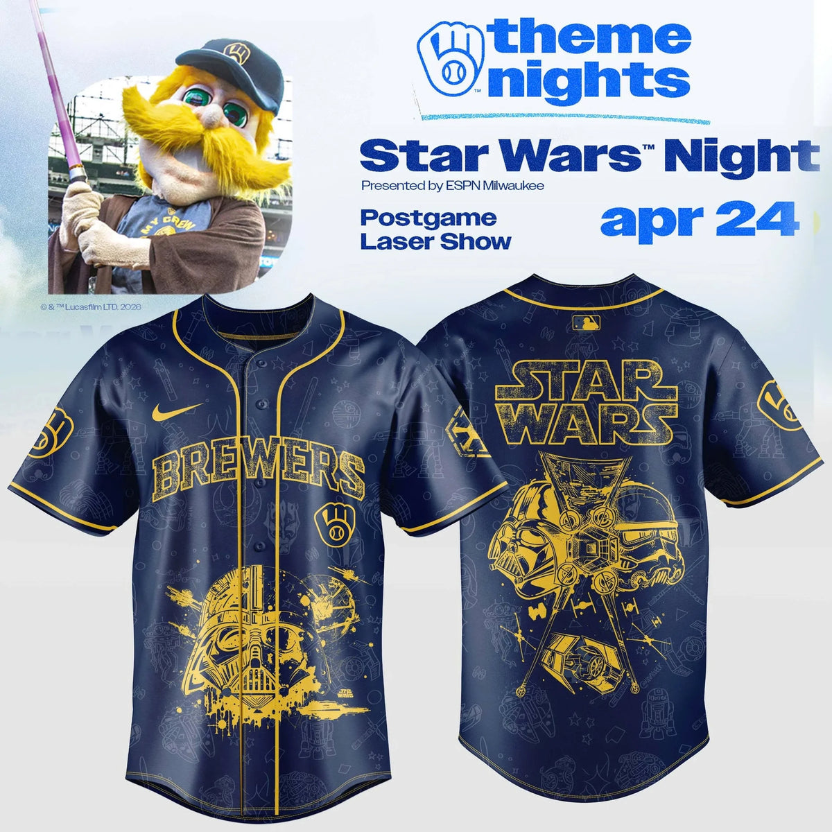 Milwaukee Brewers X Star Wars Night 2026 Jersey Milwaukee Brewers Clothing Fan Gear - Foxy23shop