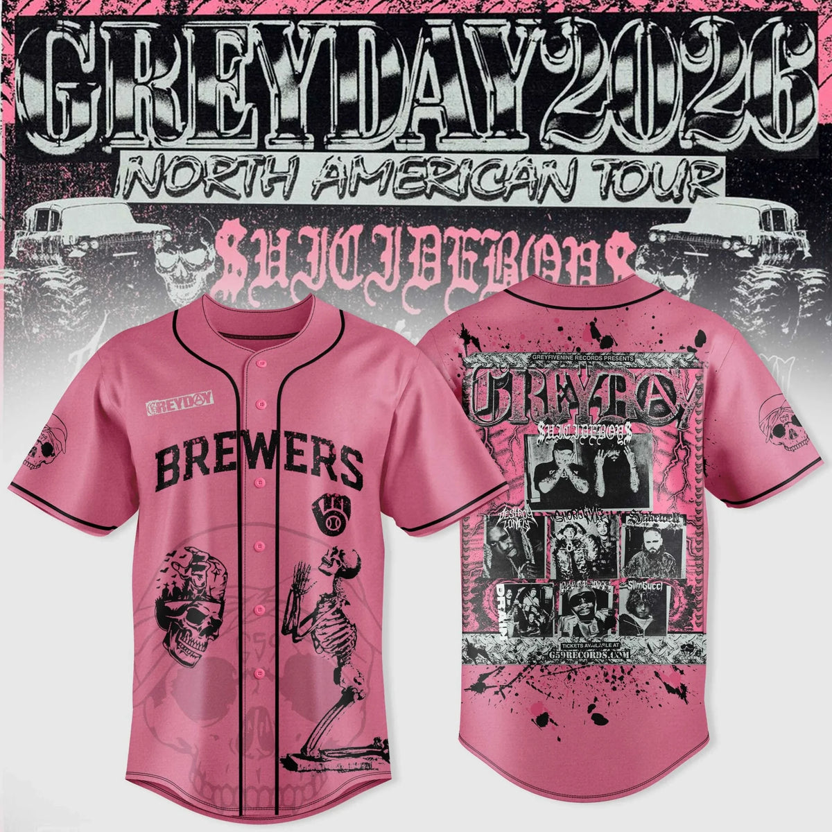 Milwaukee Brewers X Uicideboy Greyday 2026 North American Tour Jersey Best Gifts For Uisideboy Lovers - Foxy23shop