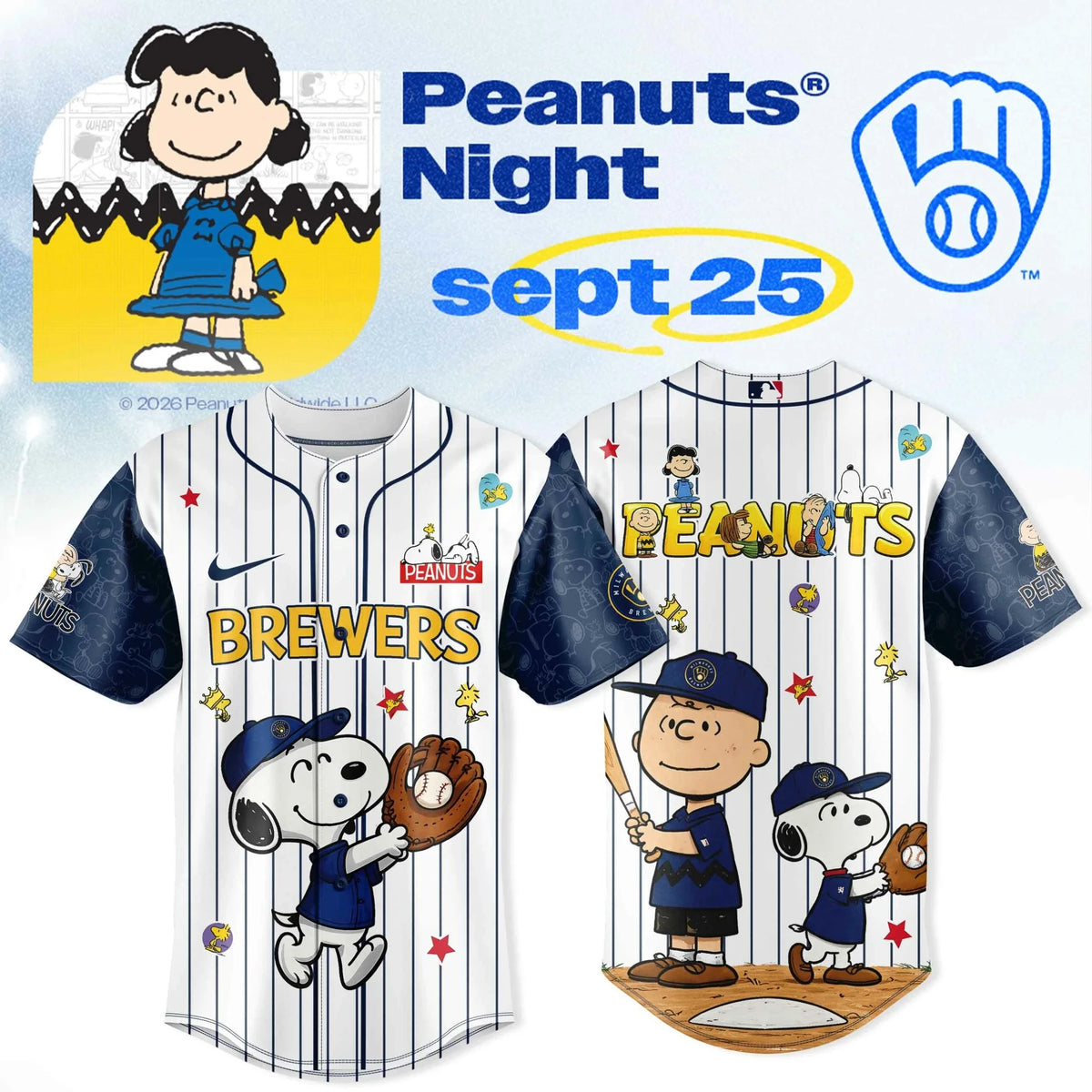 Milwaukee Brewers X Peanuts Night 2026 Jersey Milwaukee Brewers Apparel Fan Gears - Foxy23shop