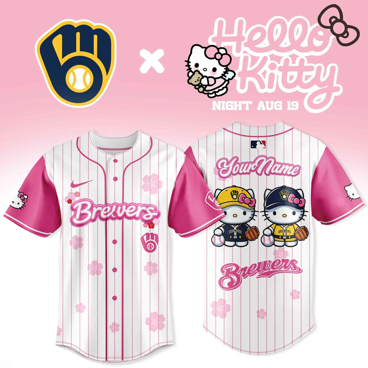 Milwaukee Brewers X Hello Kitty Night 2026 Jersey Milwaukee Brewers Clothing Line - Foxy23shop