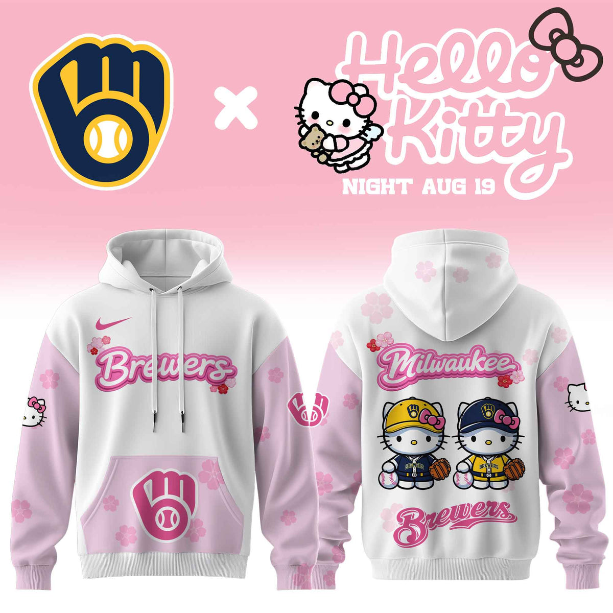 Milwaukee Brewers X Hello Kitty Night 2026 Hoodie Milwaukee Brewers Hooded Sweatshirt - Foxy23shop