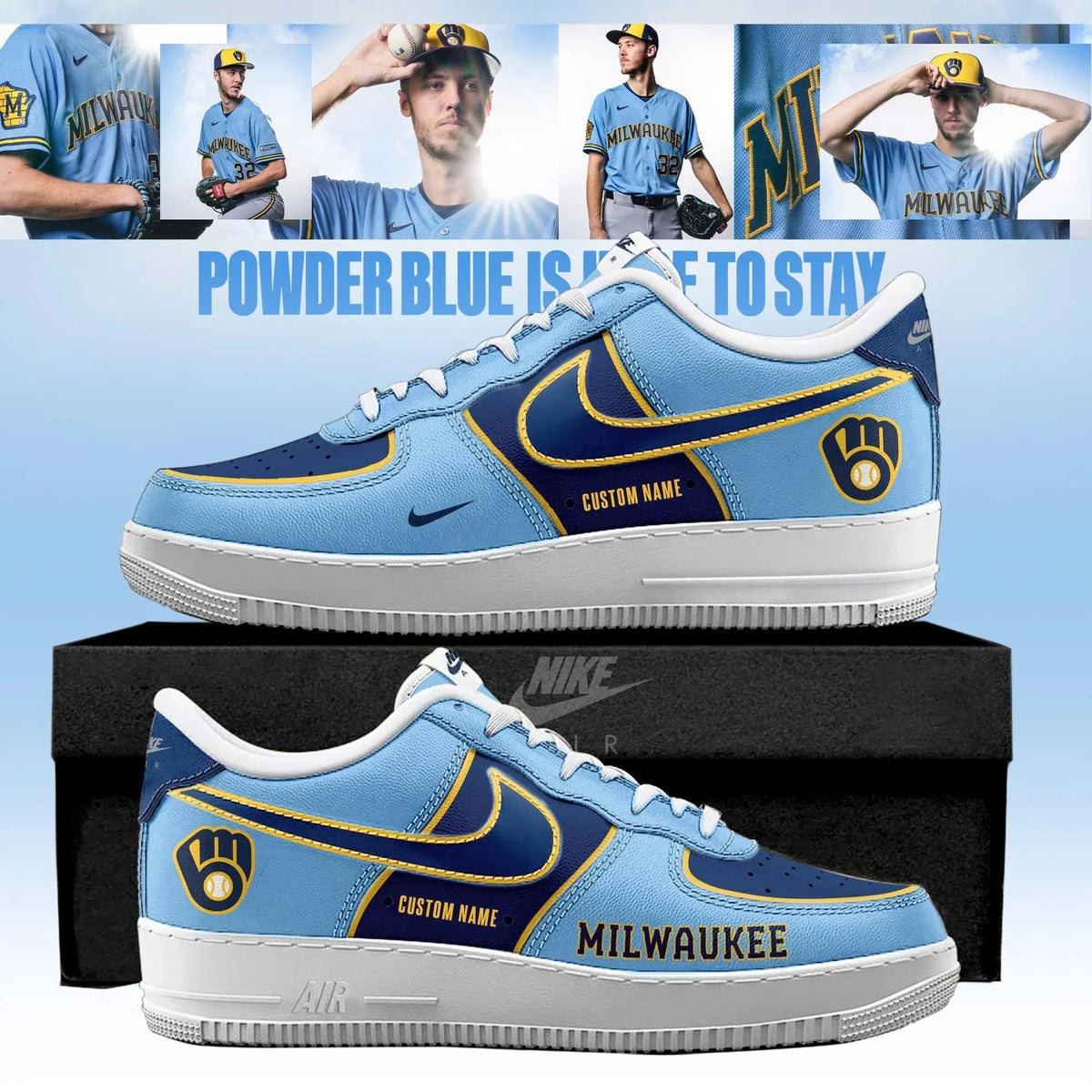 Custom Milwaukee Brewers 2026 Powder Blue Sneakers Milwaukee Brewers Merch - Foxy23shop