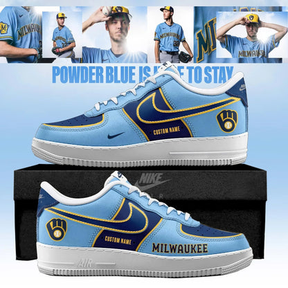 Custom Milwaukee Brewers 2026 Powder Blue Sneakers Milwaukee Brewers Merch - Foxy23shop