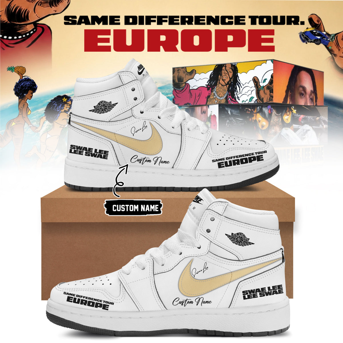 Personalized Swae Lee Same Difference Tour Europe Signature Sneakers Best Swae Lee Merchandise - Foxy23shop