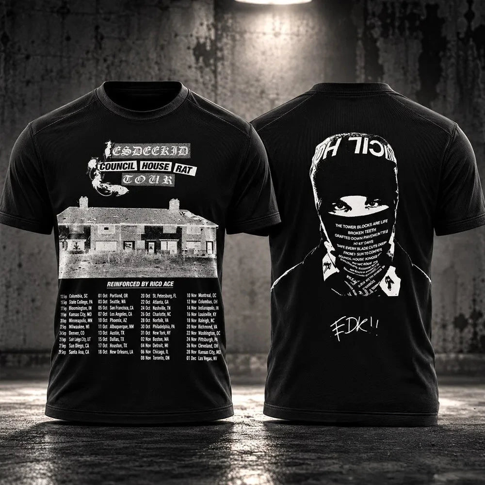 EsDeeKid Council House Rat Tour 2026 Black Graphic T-Shirt EsDeeKid Merch Gift For Rap Lovers - Foxy23shop