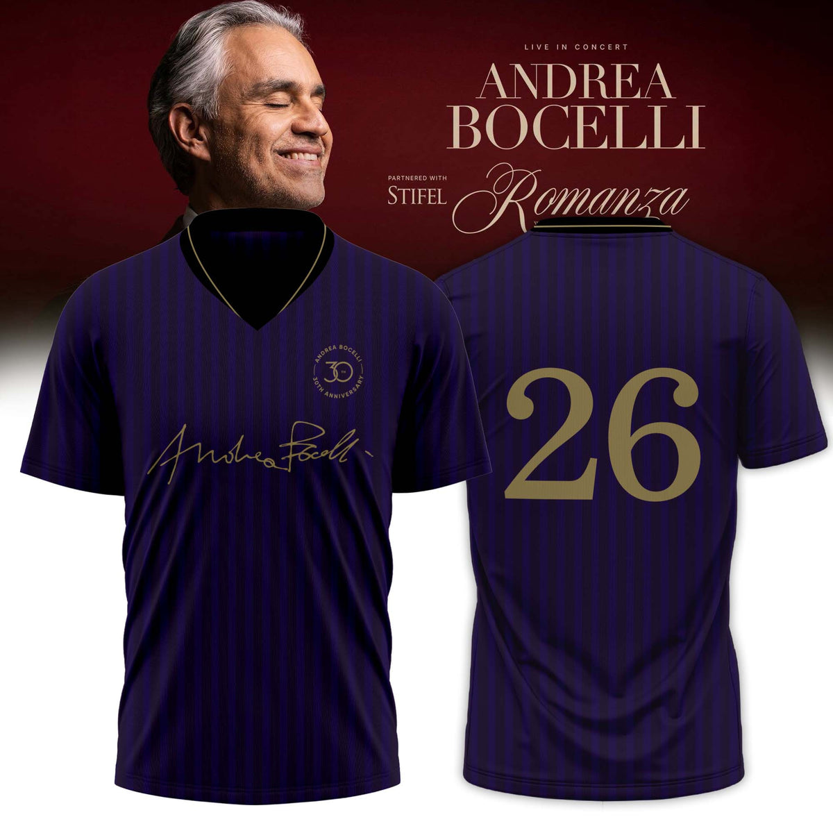 30th Anniversary World Tour Jersey Shirt Andrea Bocelli Merch Special Gift For Fans - Foxy23shop