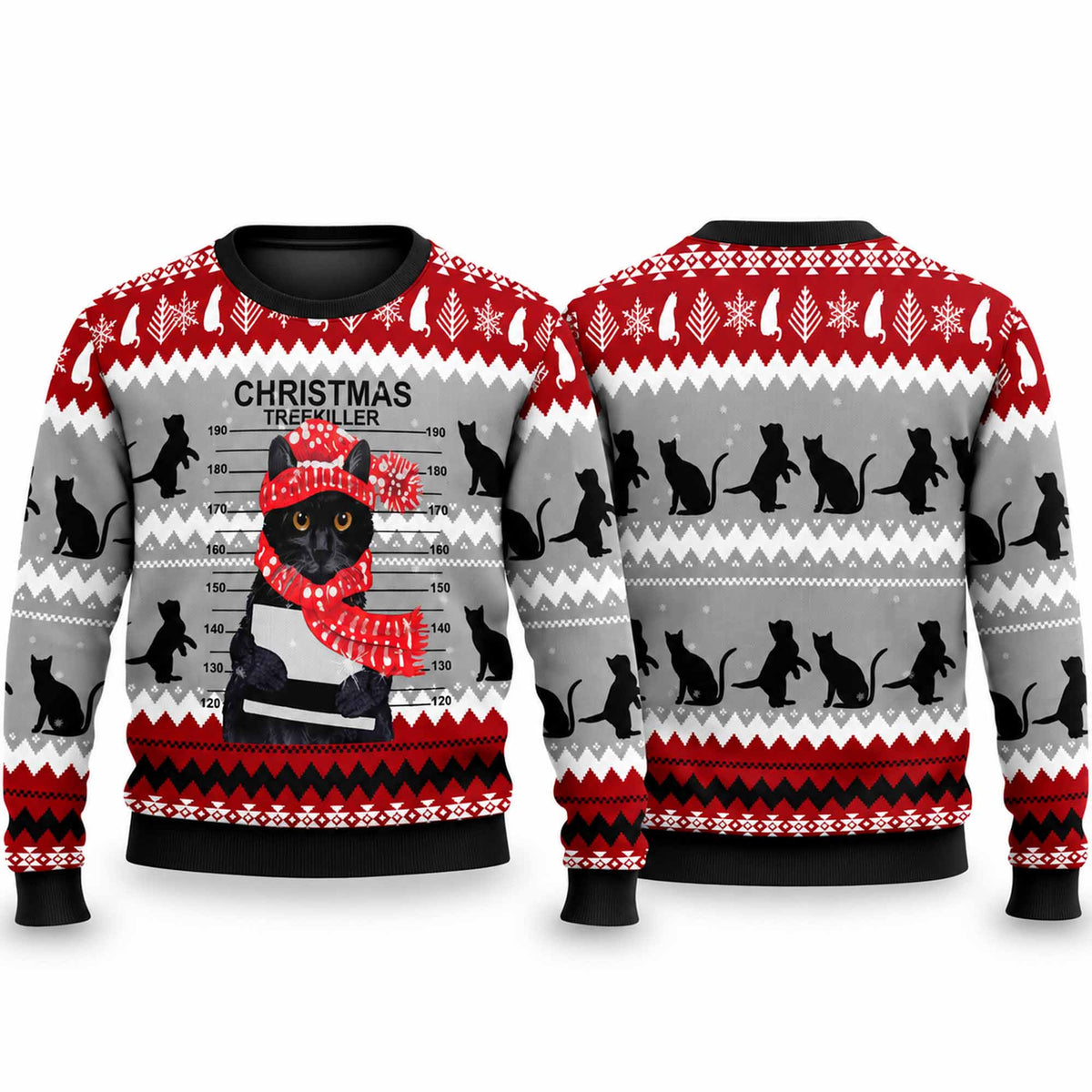 Christmas Black Cat Tree Killer Ugly Sweater Christmas Apparel Cat Owner Xmas Gifts - Foxy23shop