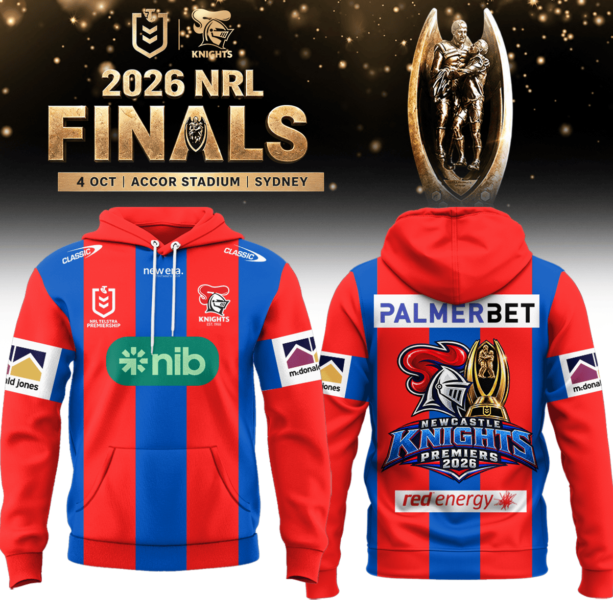 Newcastle Knights NRL Premiers 2026 Hoodie Newcastle Knights Hooded Sweatshirt Fan Gear - Foxy23shop