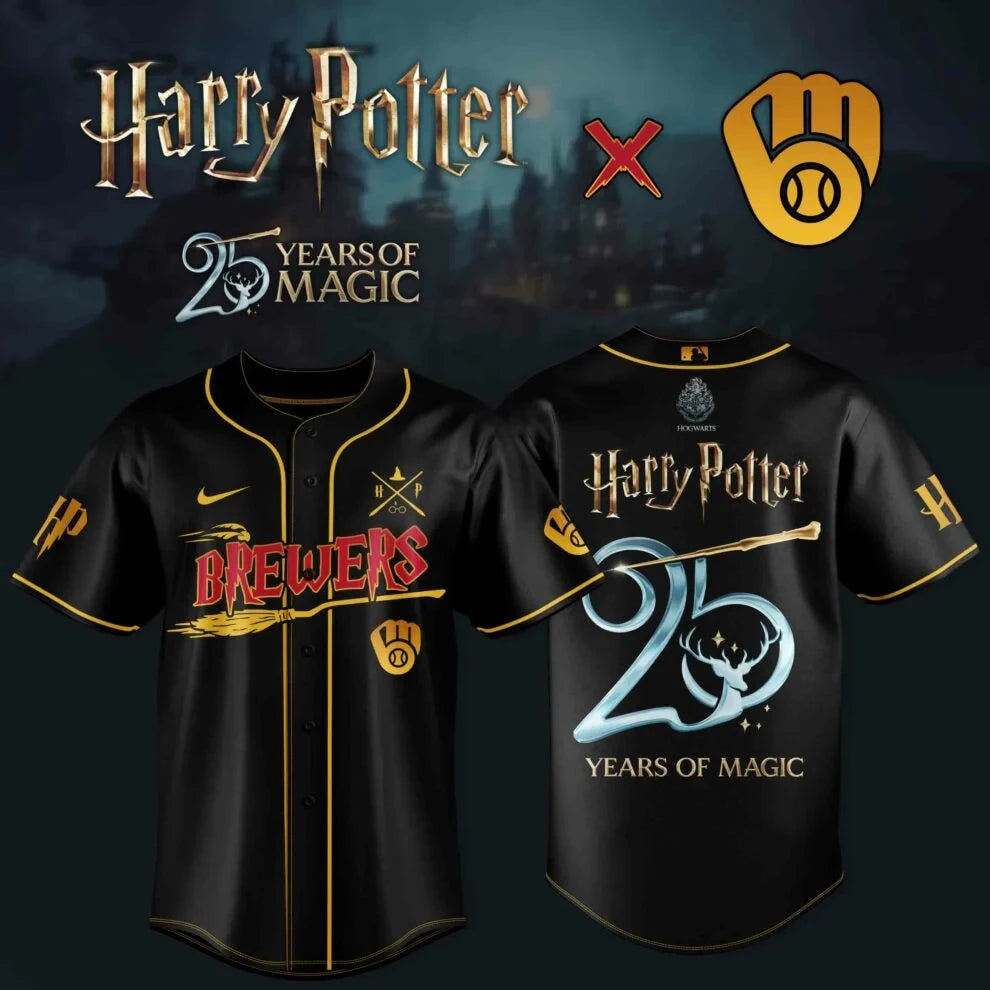 Milwaukee Brewers x Harry Potter Merch 25 Years Of Magic Jersey Best Gifts For Potterheads - Foxy23shop