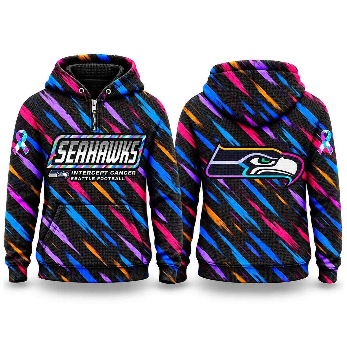 Seattle Seahawks 2026 Crucial Catch Half Zip Hoodie Seattle Seahawks Merch Gifts For The 12s - Foxy23shop