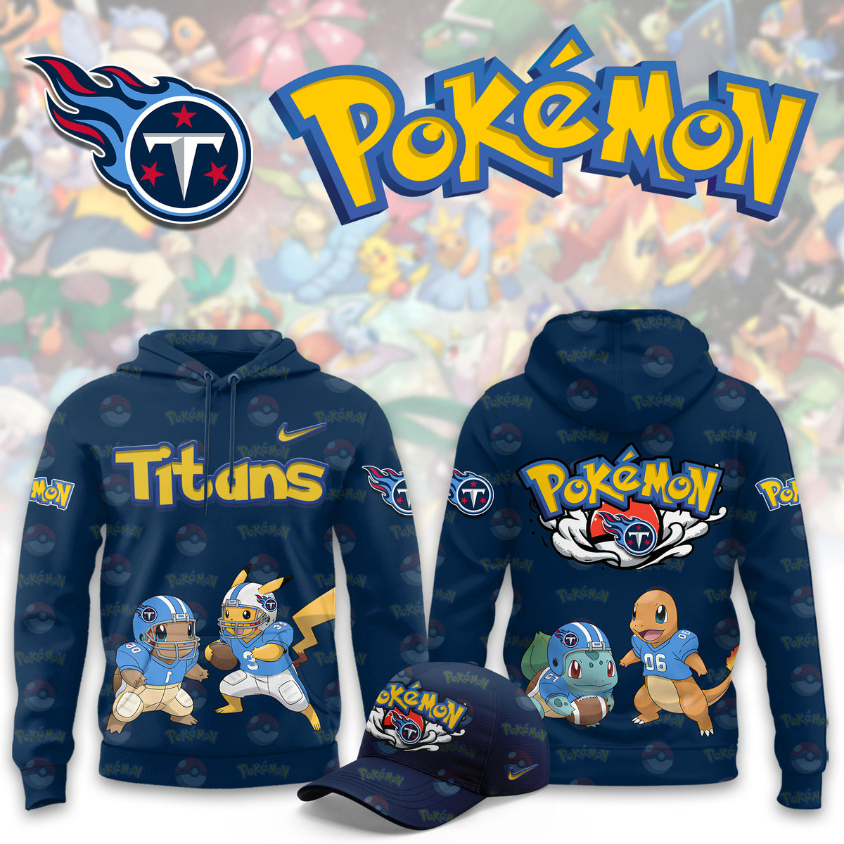 Tennessee Titans x Pokemon Hoodie Tennessee Titans Apparel Gifts For Pokemon Lovers - Foxy23shop