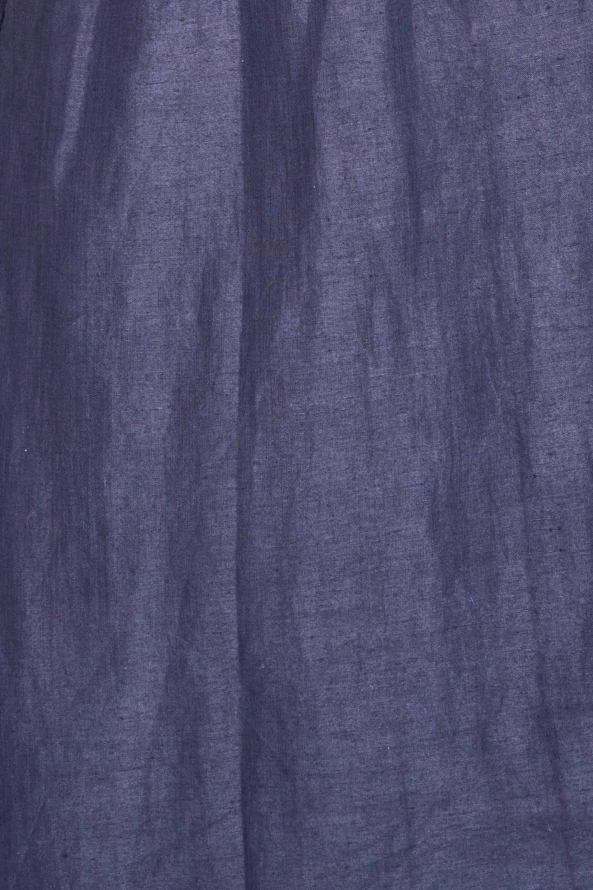 Blue linen maxi dress on a hanger in store