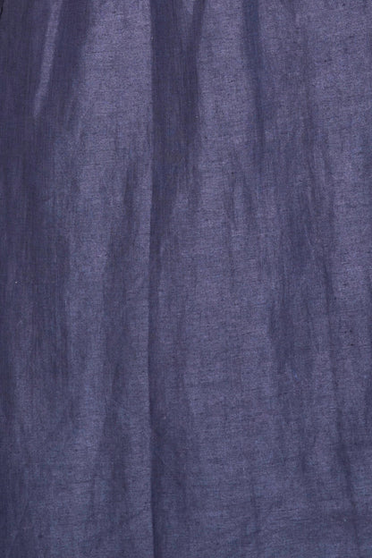 Blue linen maxi dress on a hanger in store