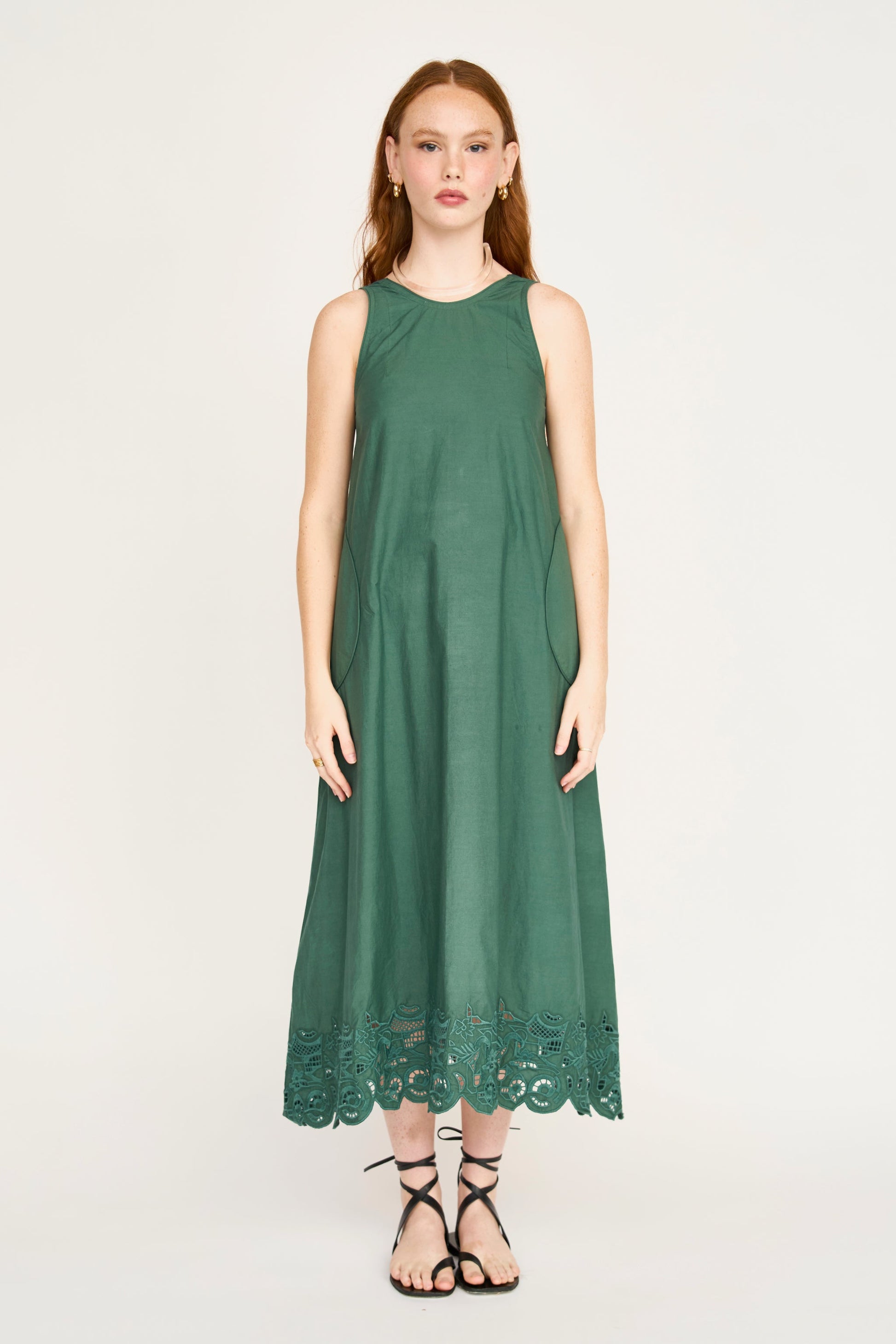 Cotton midi dress on a hanger in store