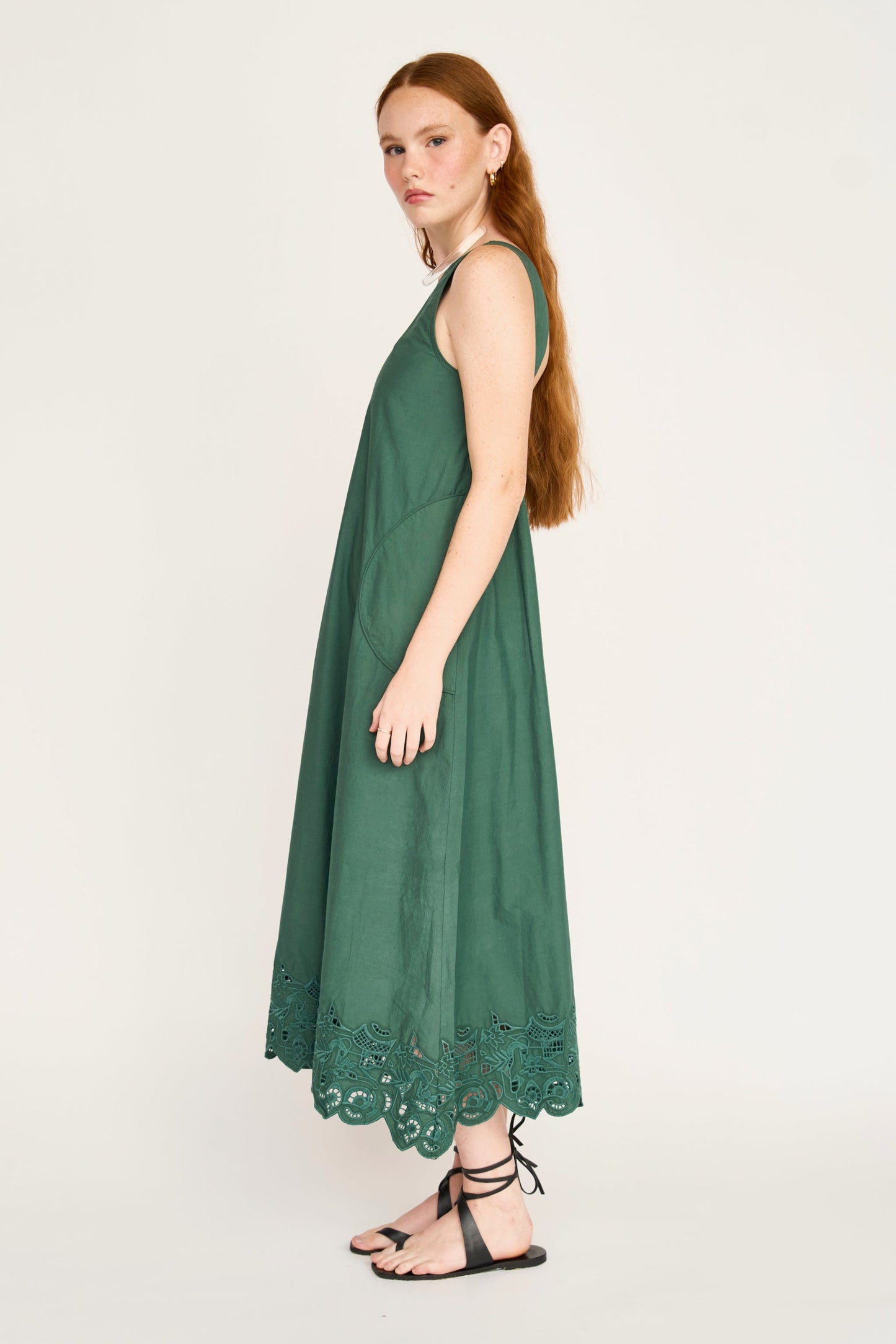 Cotton midi dress on a hanger in store