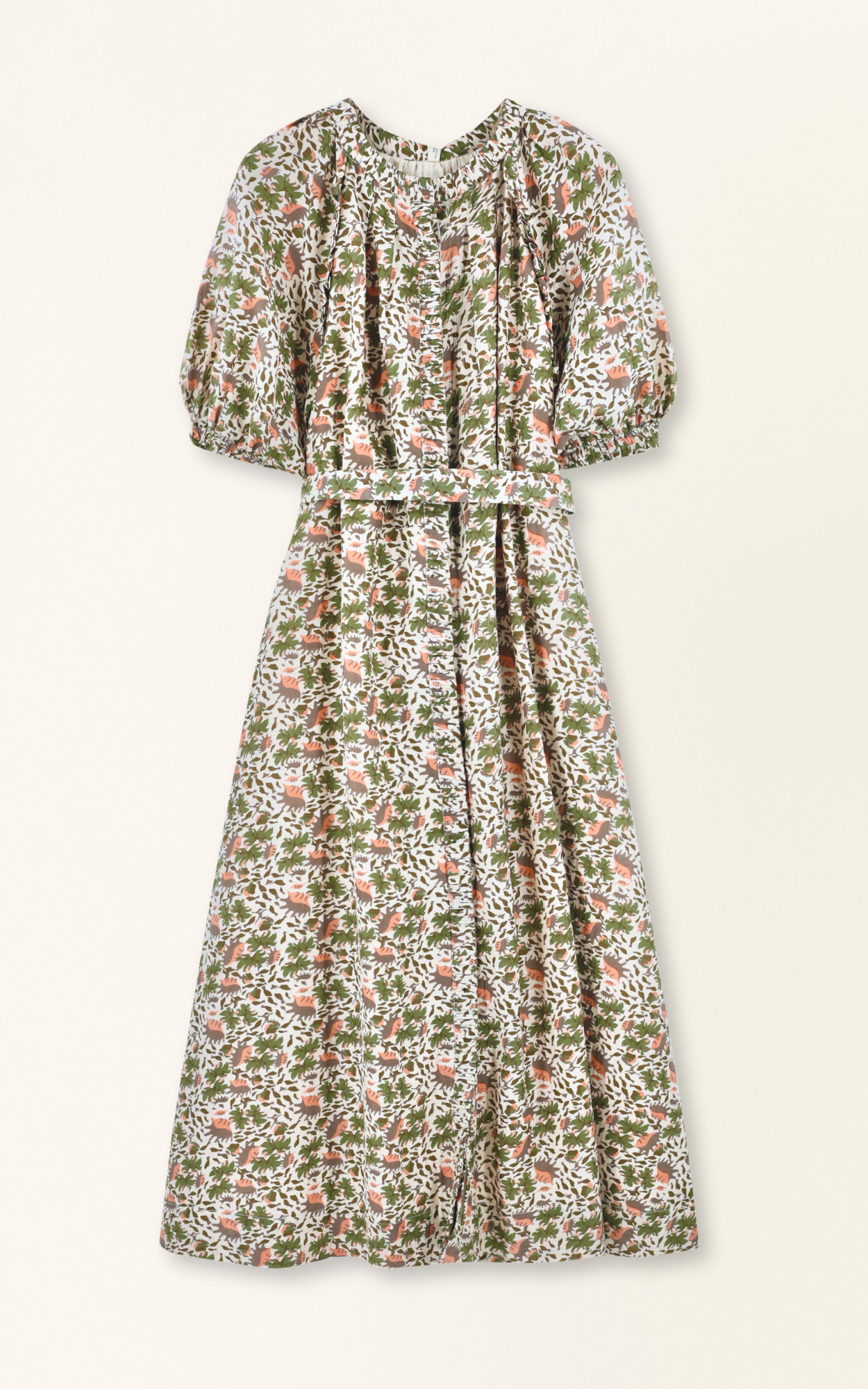 Pink cotton maxi dress on a hanger in store