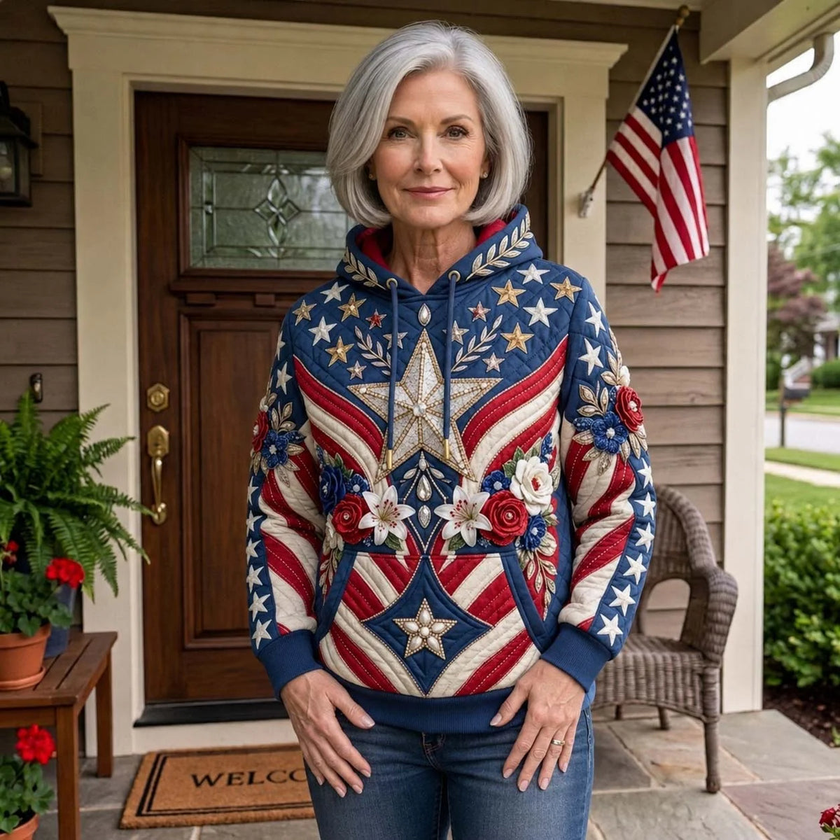 Jeweled Liberty Couture Hoodie Patriotic Hooded Sweatshirt Best Gift For Nana