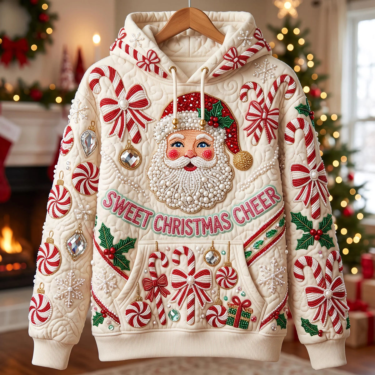 Santa Sweet Christmas Cheer Hoodie Christmas Clothing Holiday Gift For Wife