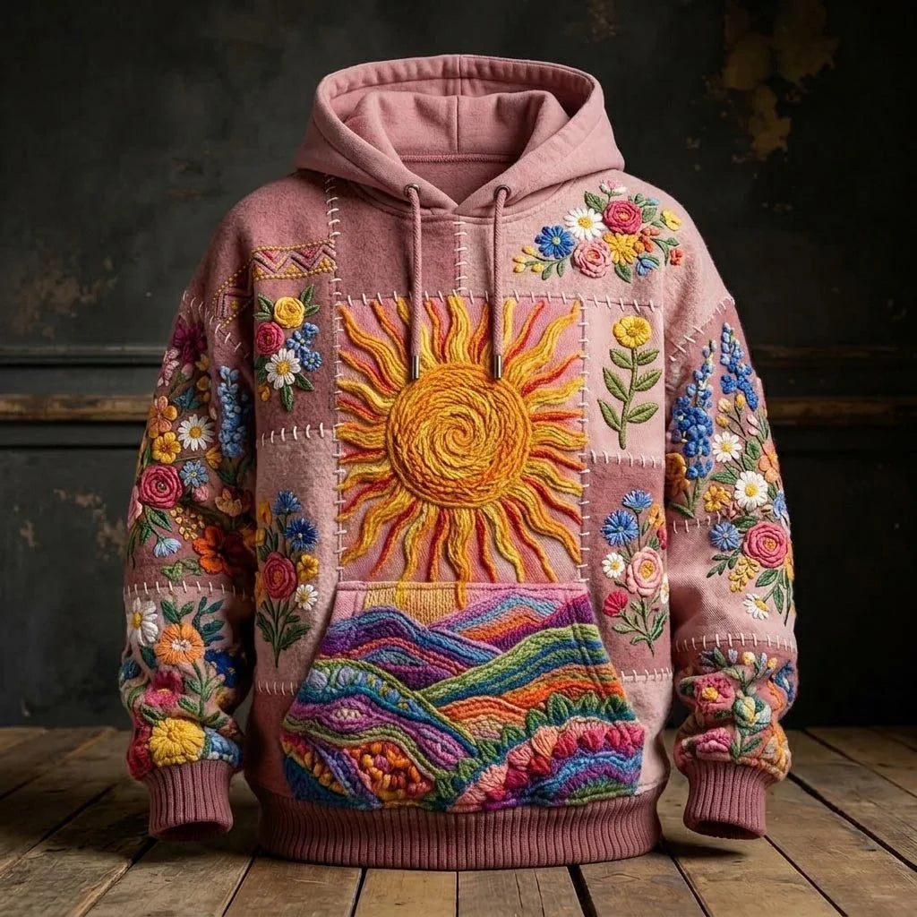 Boho Patchwork Sun Floral Hoodie Boho Clothing Cozy Gift For Mom