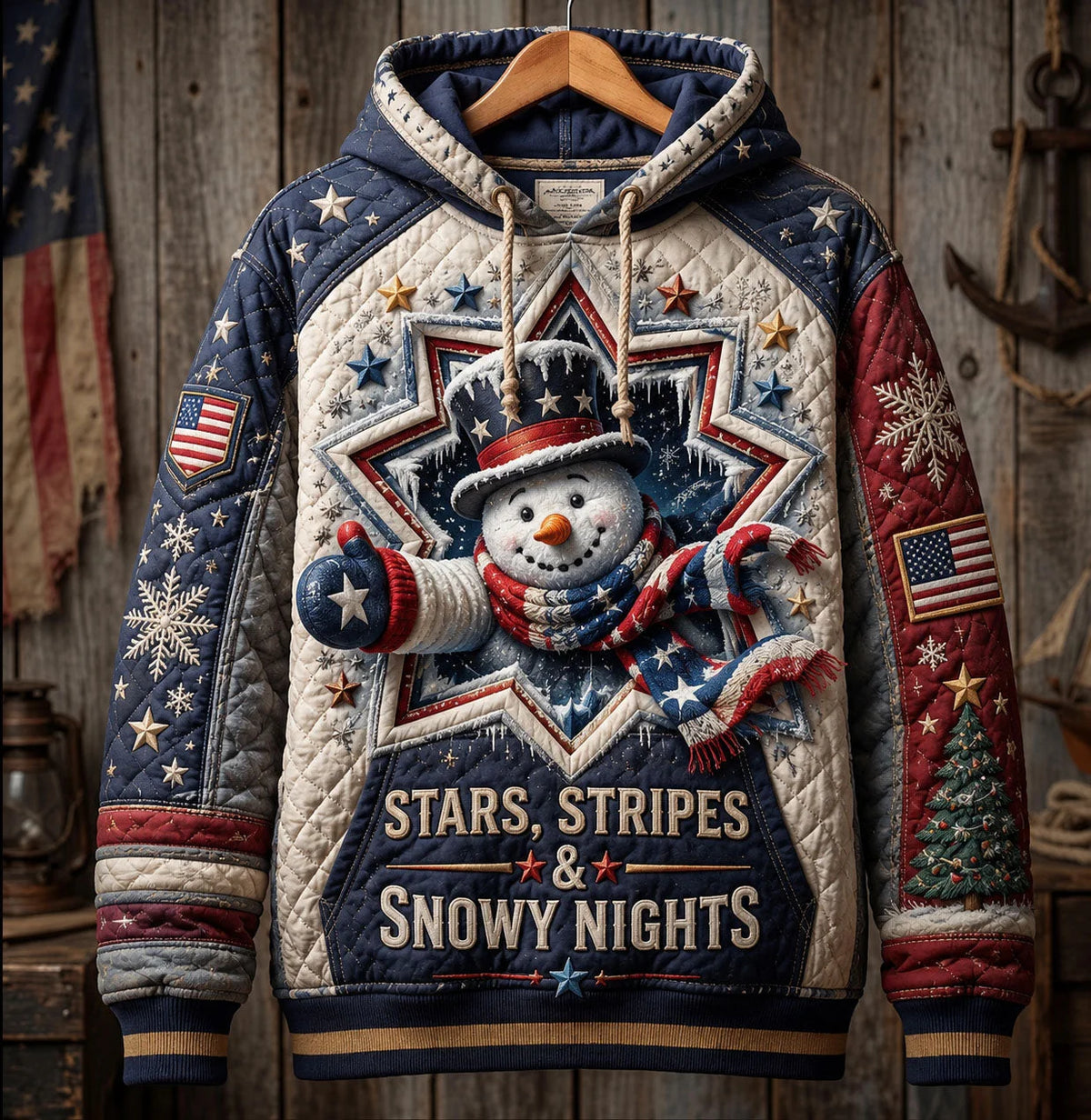 Stars Stripes Snowy Nights Hoodie Christmas Apparel Cool Gifts For Husband