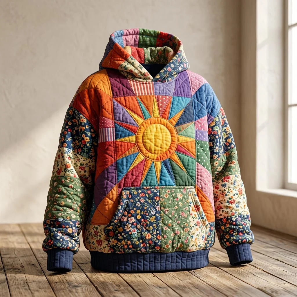 Boho Patchwork Hoodie Colorful Patchwork Outerwear Unique Gifts For Mother