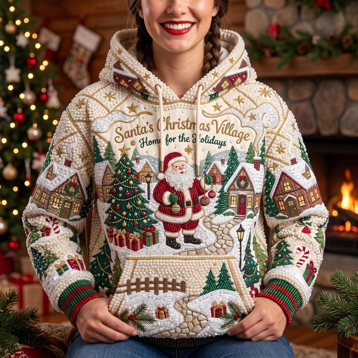 Santa Village Christmas Hoodie Xmas Clothing Best Presents For Sister