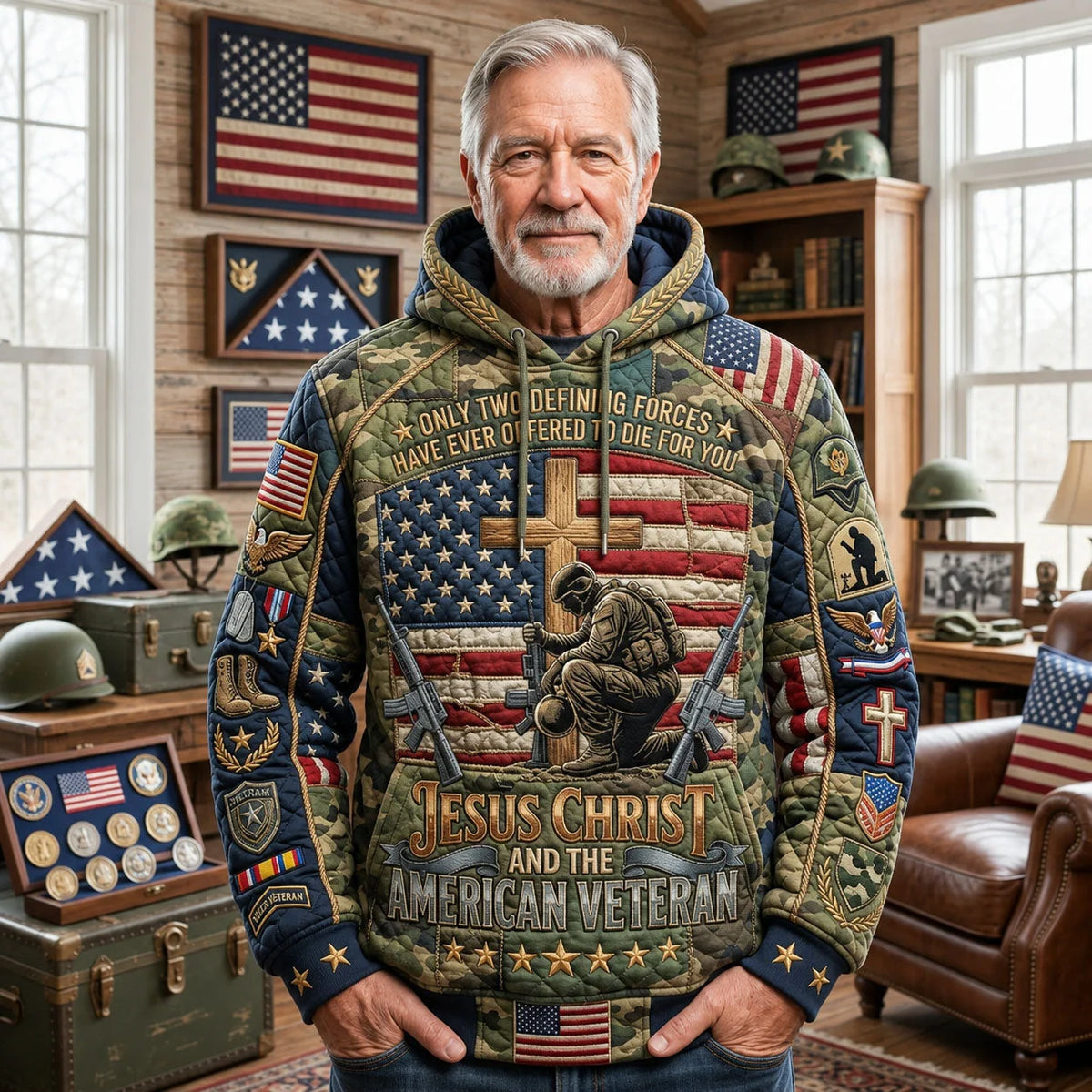 American Veteran Jesus Hoodie Military Appreciation Apparel Best Gift For Dad