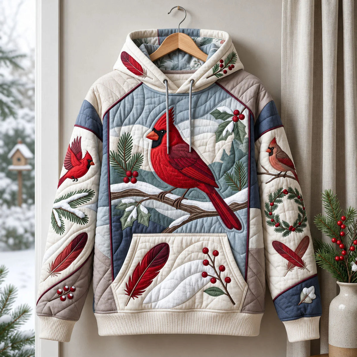 Winter Cardinal Graphic Hoodie Christmas Apparel Xmas Gift For Loved Ones