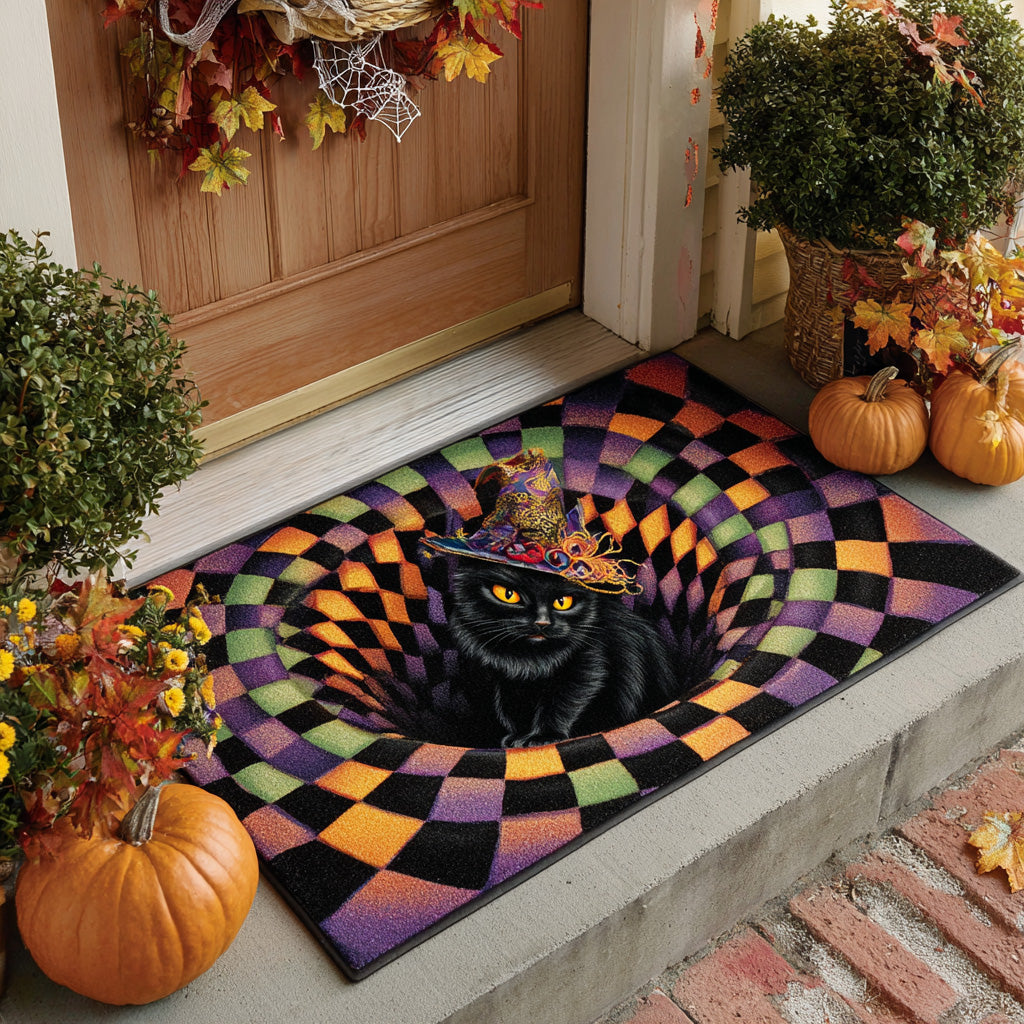 Black Cat Mystic Hat Doormat Halloween Decor Best Presents For Cat Lovers