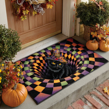 Black Cat Mystic Hat Doormat Halloween Decor Best Presents For Cat Lovers