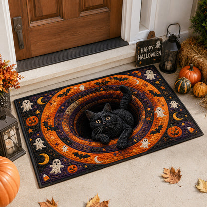 Black Cat Ghostly Welcome Doormat Creepy Halloween House Decorations Unique Gift Idea For Cat Lovers