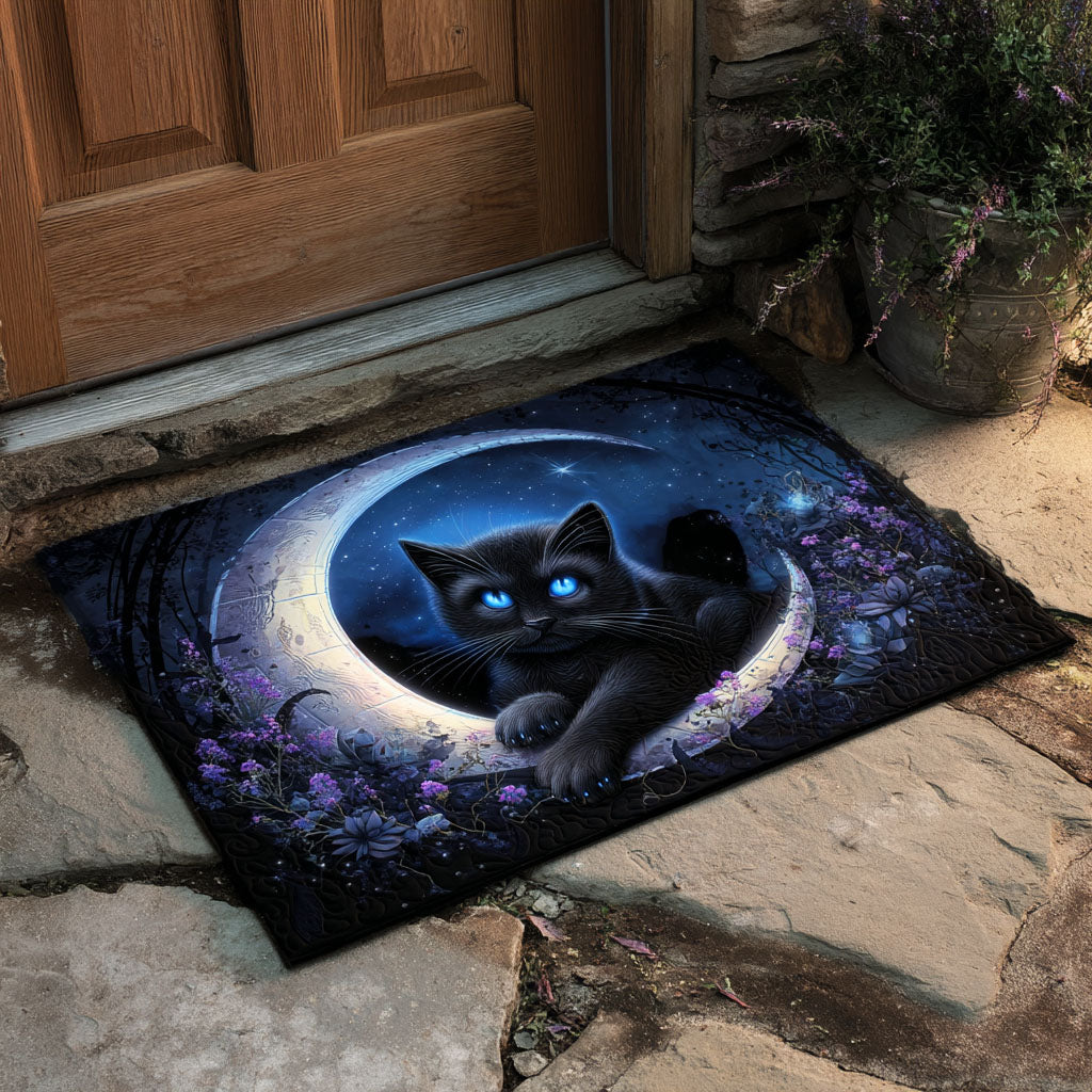 Black Cat Moonlit Prowler Halloween Doormat Halloween Home Decor Gifts Ideas For Cat Lovers