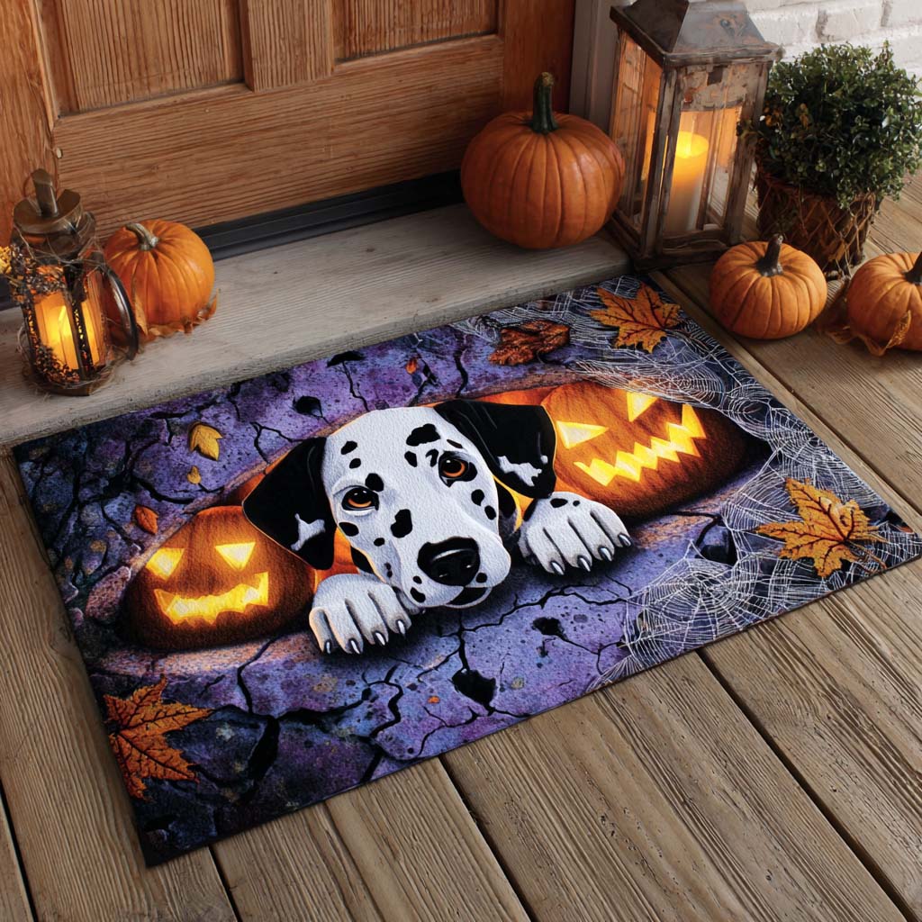 Broken Ground Dalmatian Halloween Doormat Front Door Halloween Decor Gifts For Dalmatian Lovers