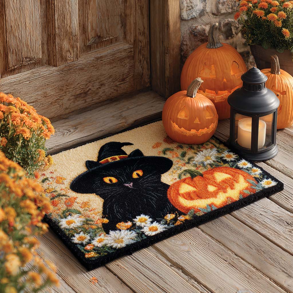 Witch Cat Garden Halloween Doormat Home Front Door Design Halloween Gifts For Cat Lovers