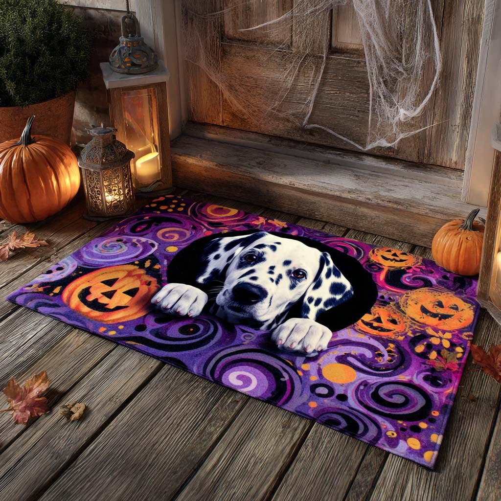 Pumpkin Whirl Dalmatian Halloween Doormat Halloween Entrance Way Ideas Dalmatian Lovers Presents