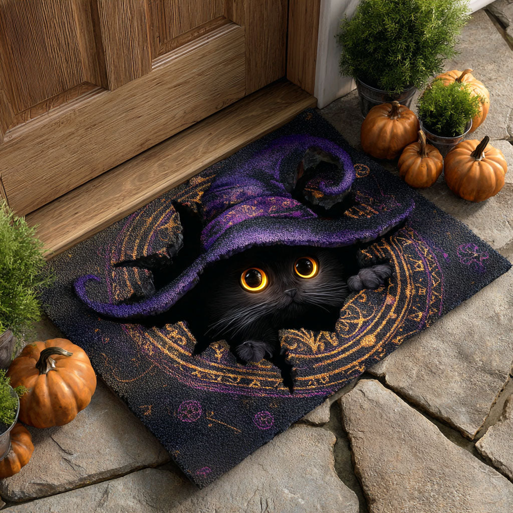 Mystic Black Cat Halloween Doormat Halloween House Decor Ideas Gifts For Cat Lovers