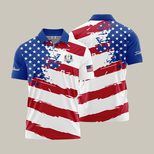 Ryder Cup USA Golf Polo Shirt American Flag Golf Clothes Cool Gift For Dad Birthday - Foxy23shop