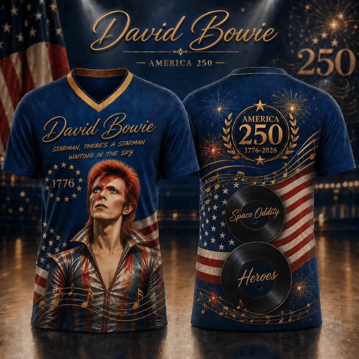 David Bowie America 250Th Celebration V-Neck Shirt Best Gift For Music Lovers - Foxy23shop